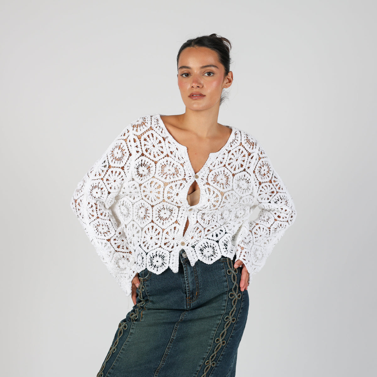 White Y2K Cardigan (M)