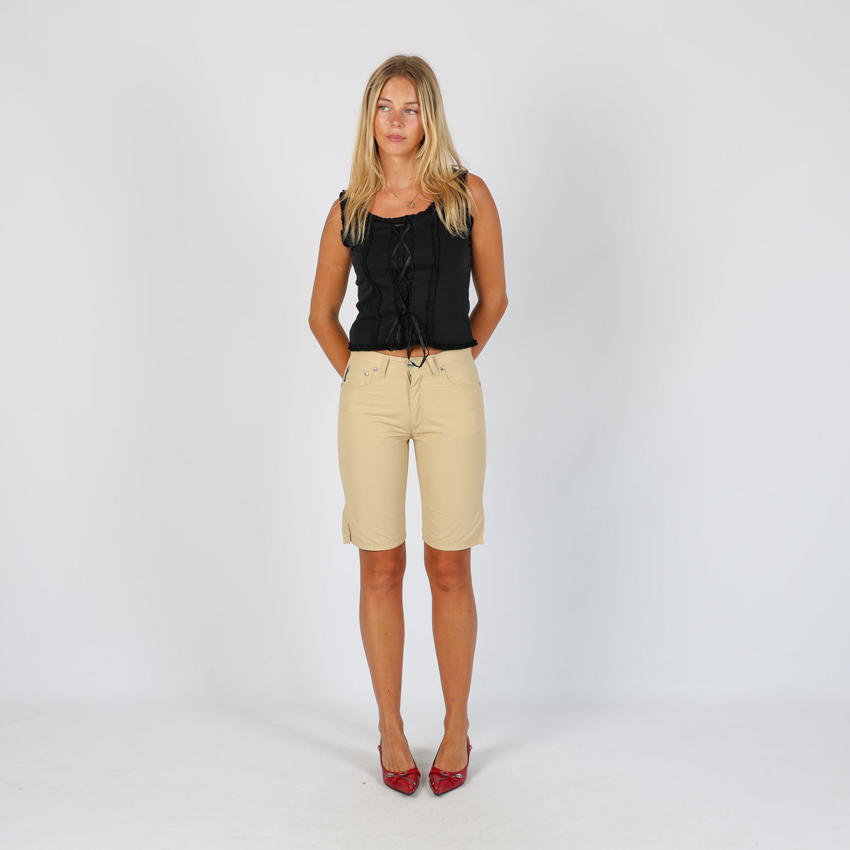 Tan Y2K Iceberg Woven Shorts (XS)