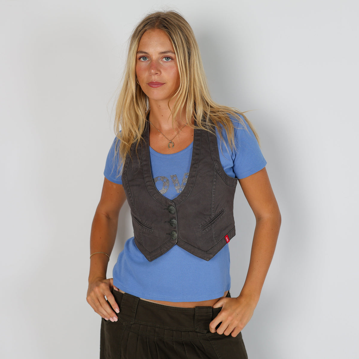 Charcoal Grey Y2K Esprit Denim Waistcoat (S)