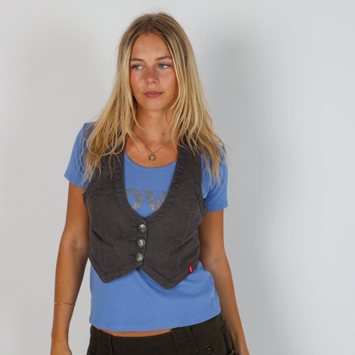 Charcoal Grey Y2K Esprit Denim Waistcoat (S)