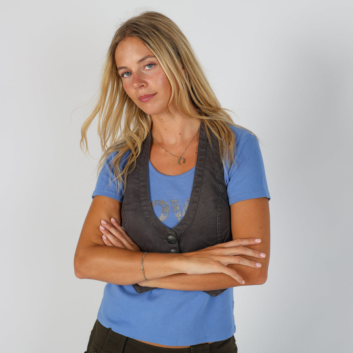 Charcoal Grey Y2K Esprit Denim Waistcoat (S)