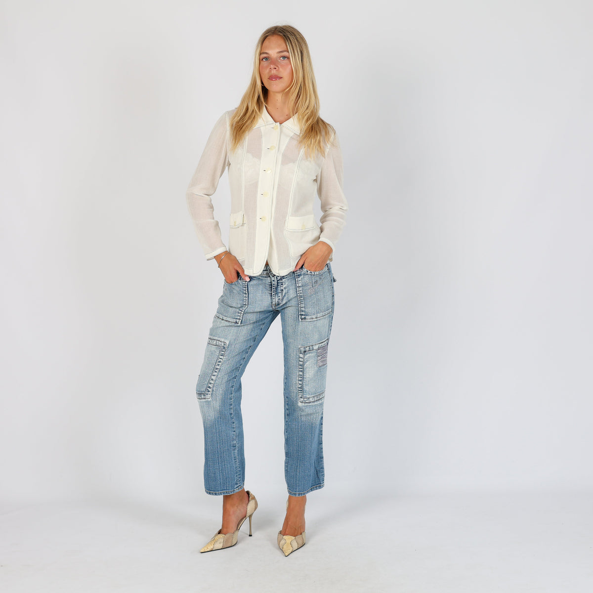 Light Blue Y2K H.J obiettivo Flare Jeans (S)