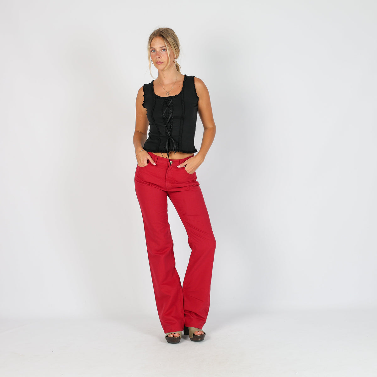 Red Y2K Trussardi Woven Trousers (XS)