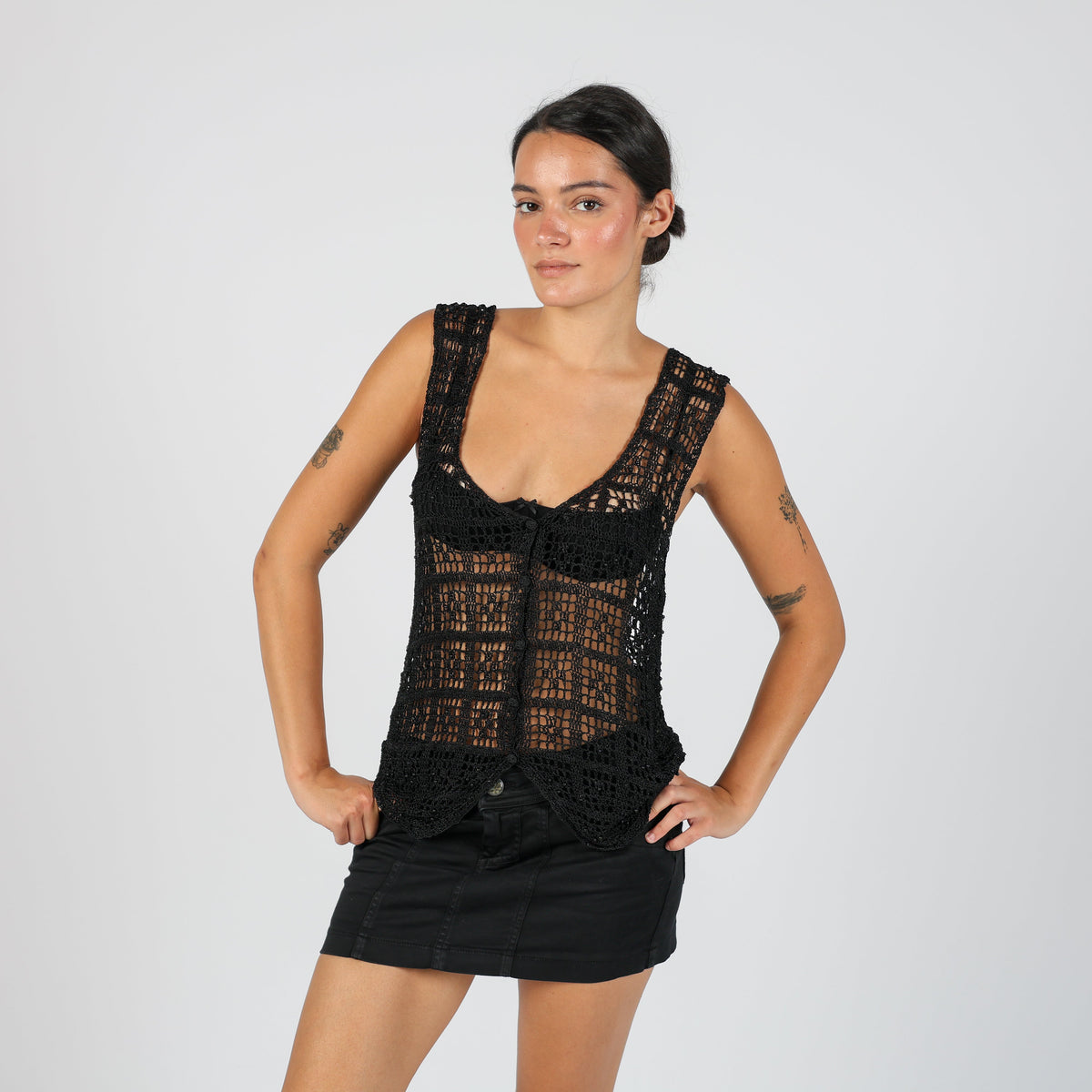 Black Y2K Knitted Top fine knit (S)