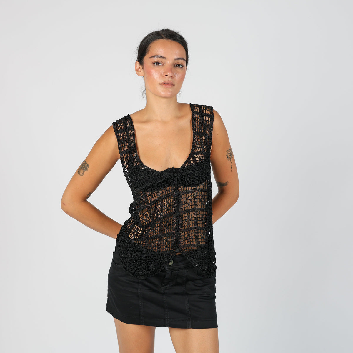 Black Y2K Knitted Top fine knit (S)