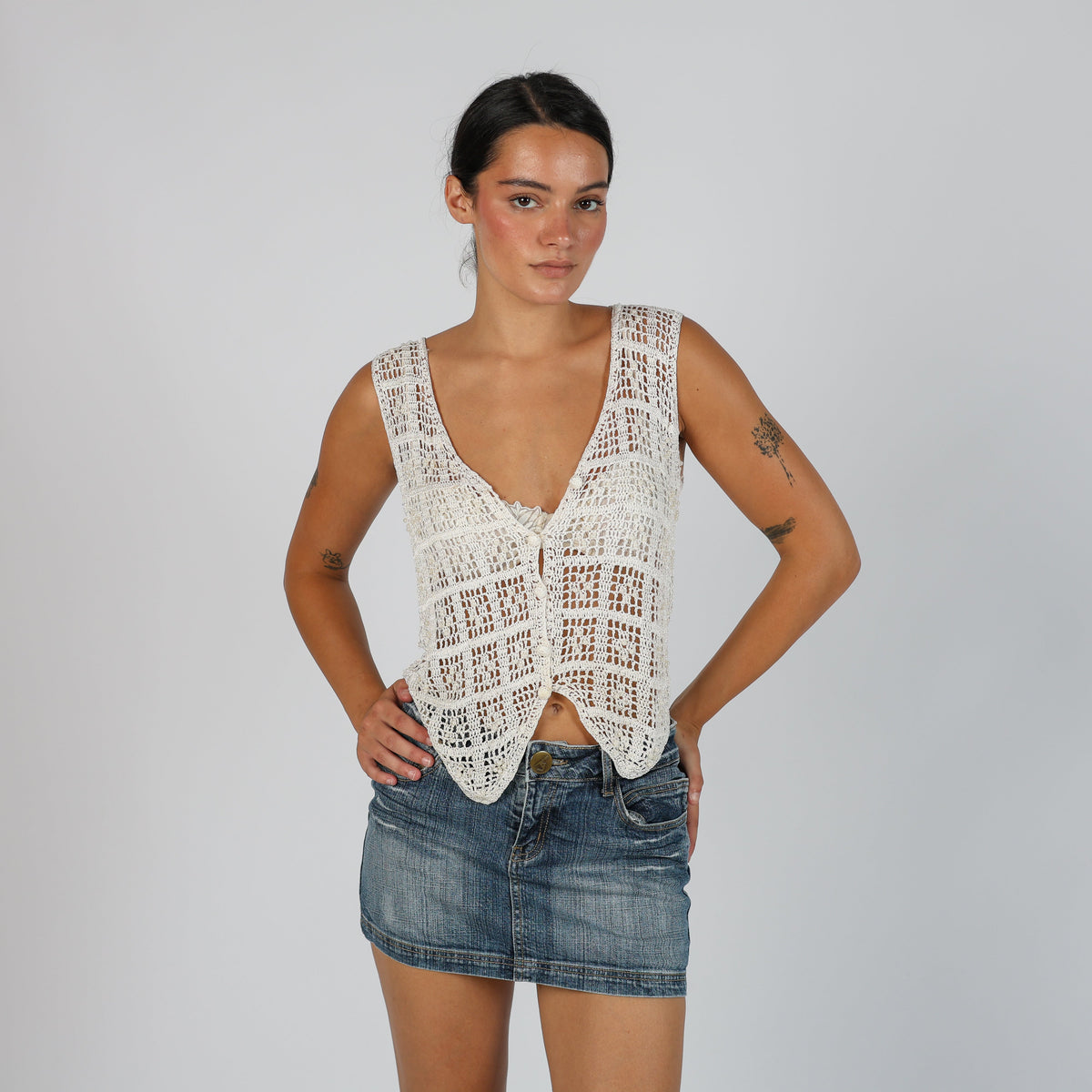 Cream Y2K Knitted Top fine knit (S)