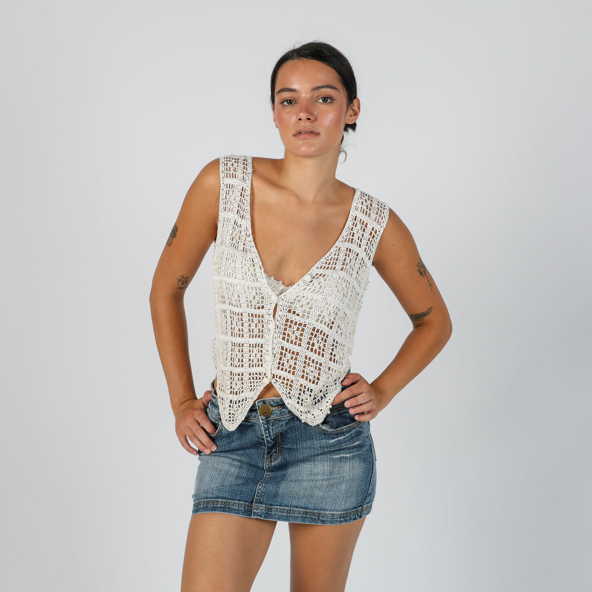 Cream Y2K Knitted Top fine knit (S)