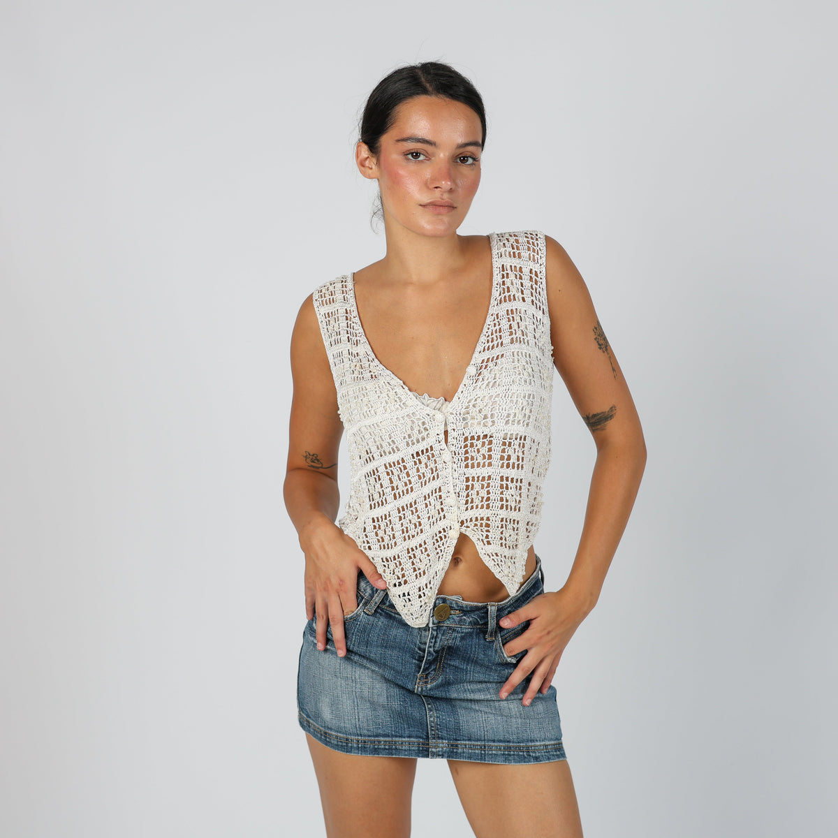 Cream Y2K Knitted Top fine knit (S)