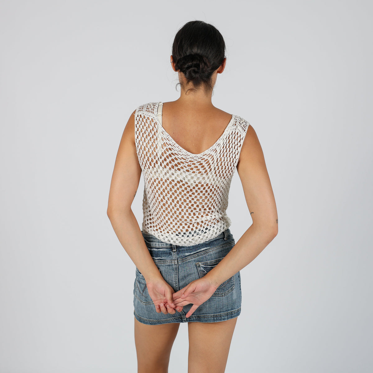 Cream Y2K Knitted Top fine knit (S)