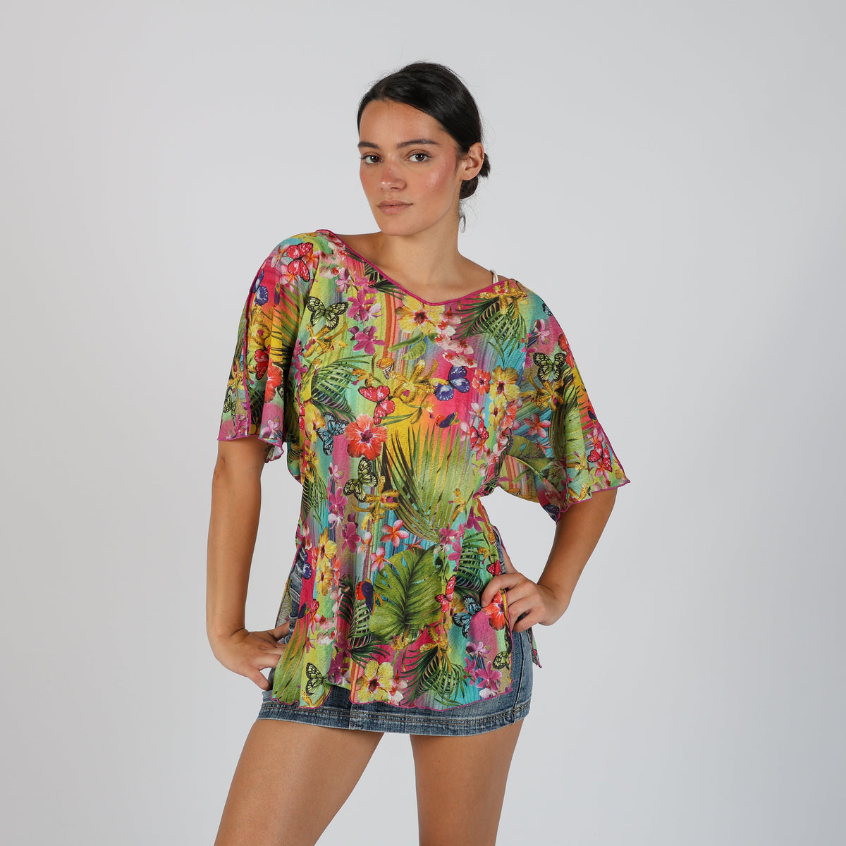 Multicoloured Y2K Stefania Canavest Mesh Top semi-sheer (L)
