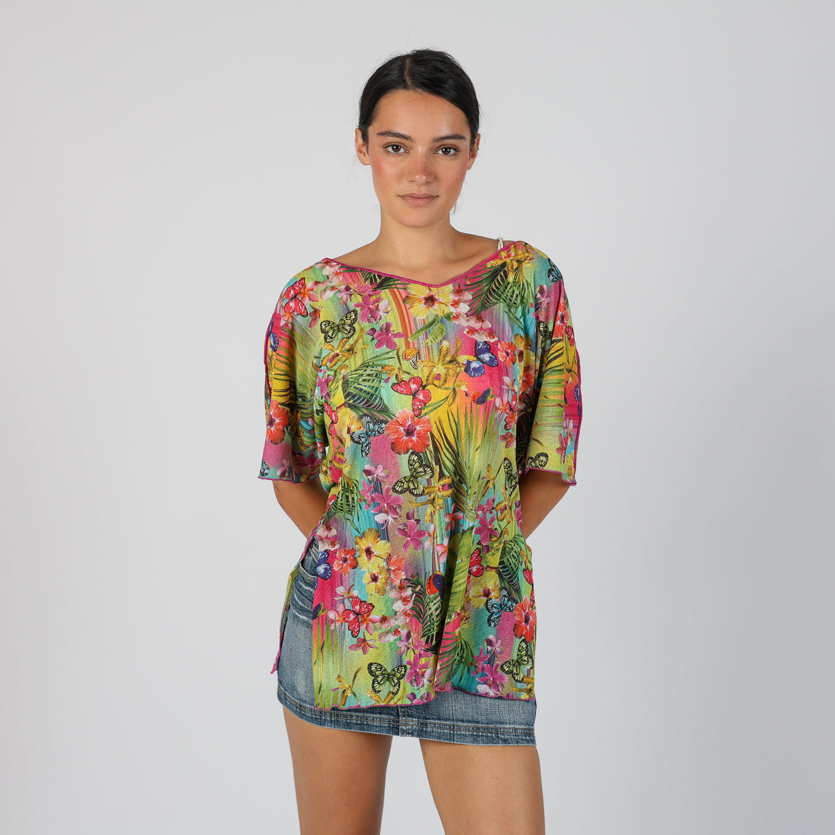Multicoloured Y2K Stefania Canavest Mesh Top semi-sheer (L)