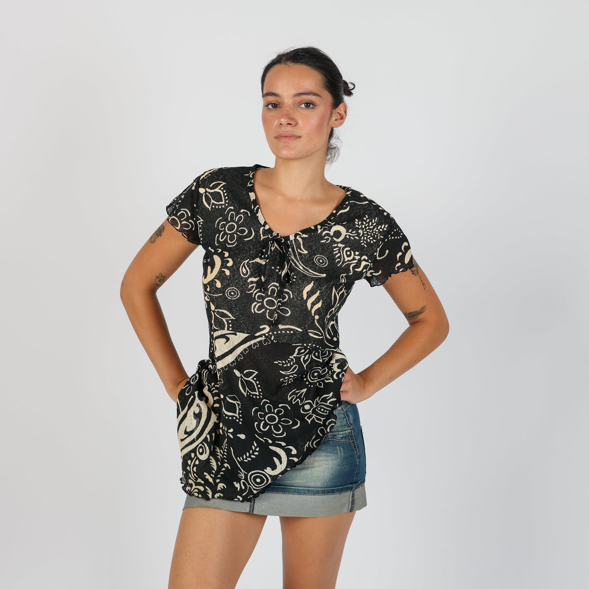 Black Y2K X-Mail Mesh Top semi-sheer (L)