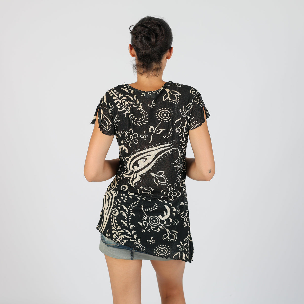 Black Y2K X-Mail Mesh Top semi-sheer (L)