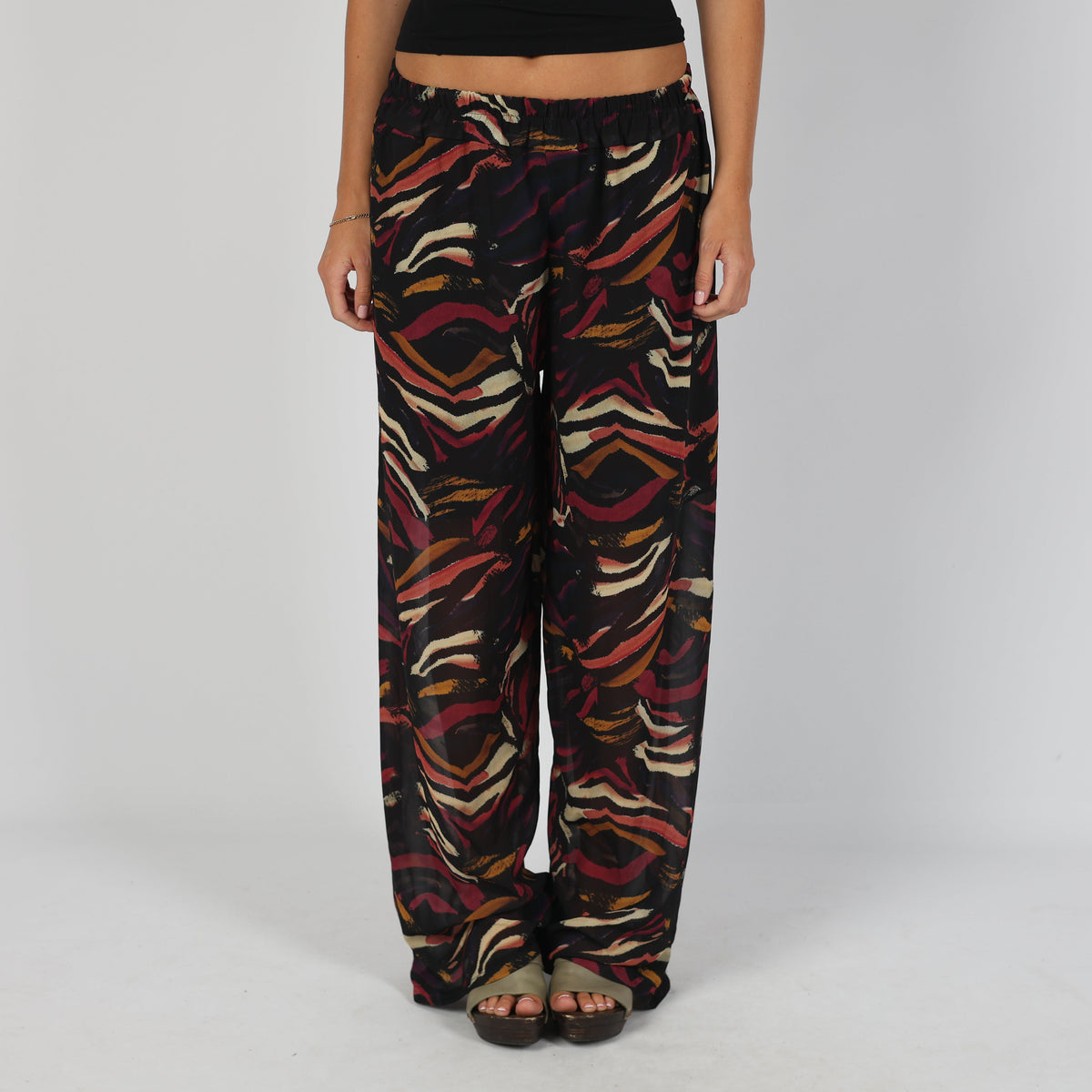 Black Y2K Gloss Roma Woven Trousers semi-sheer (XS)