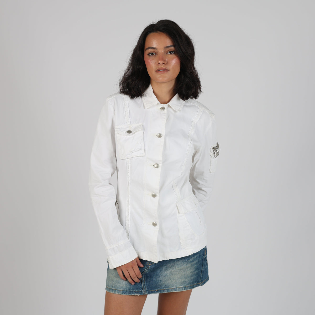 White Y2K Yes!Miss Denim Jacket (L)