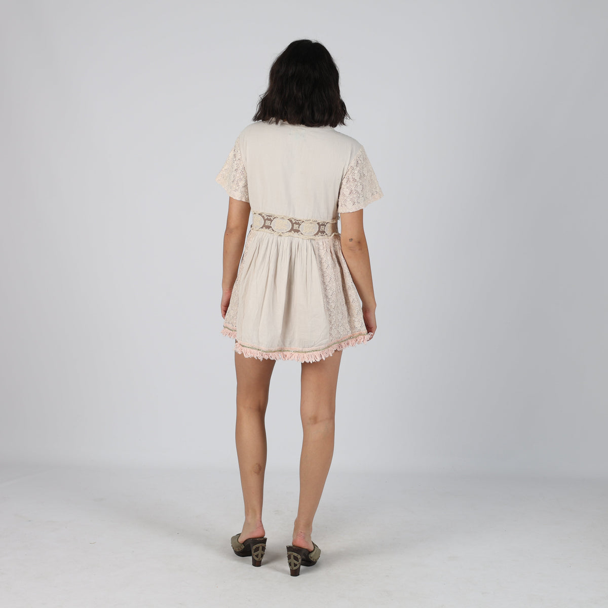 Beige Y2K Giacamo Cingue Woven Mini Dress (L)