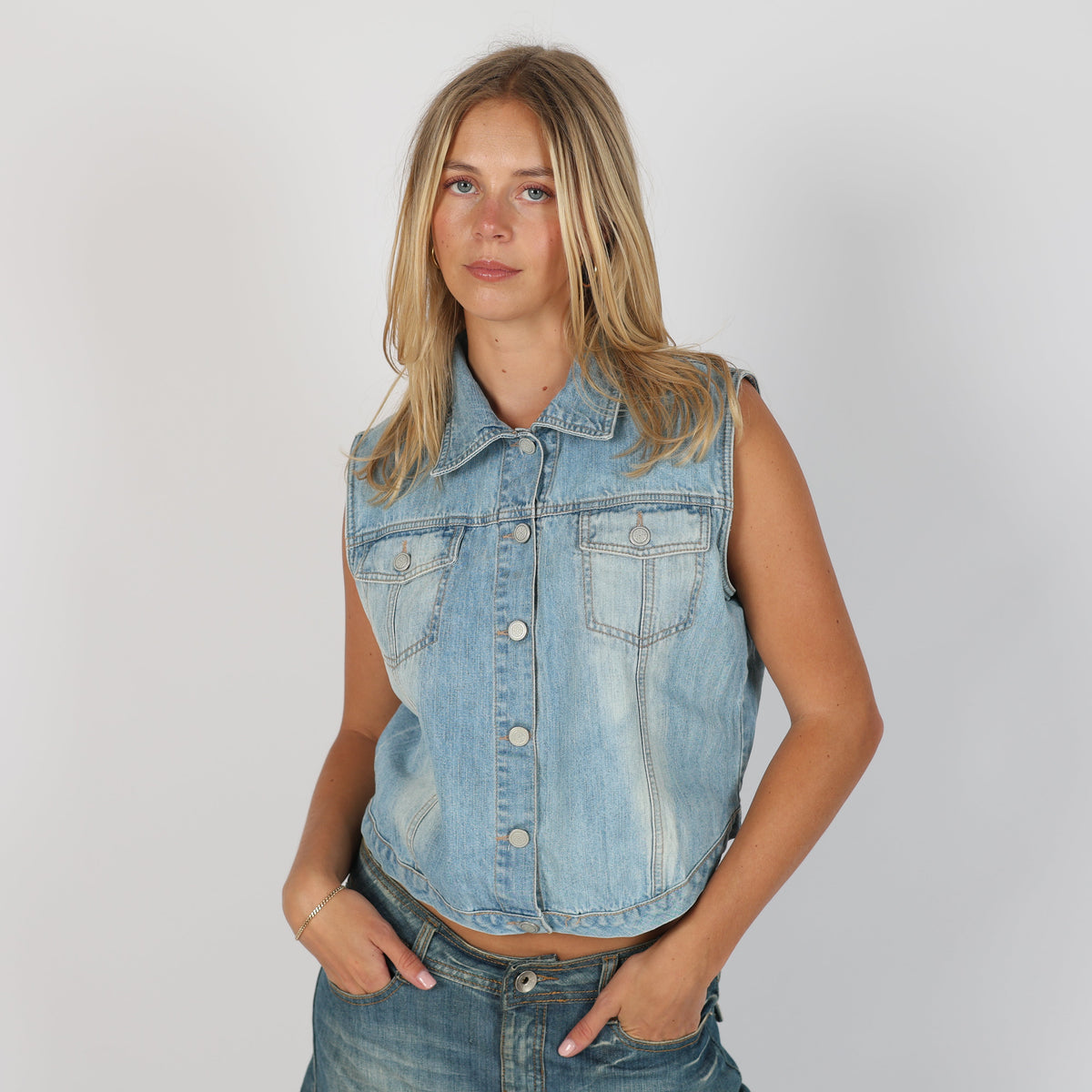 Light Blue Y2K Estelle Denim Waistcoat (S)