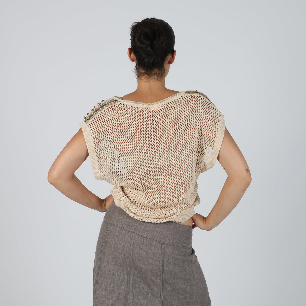 Cream Y2K Flam Mode Knitted Top (S)