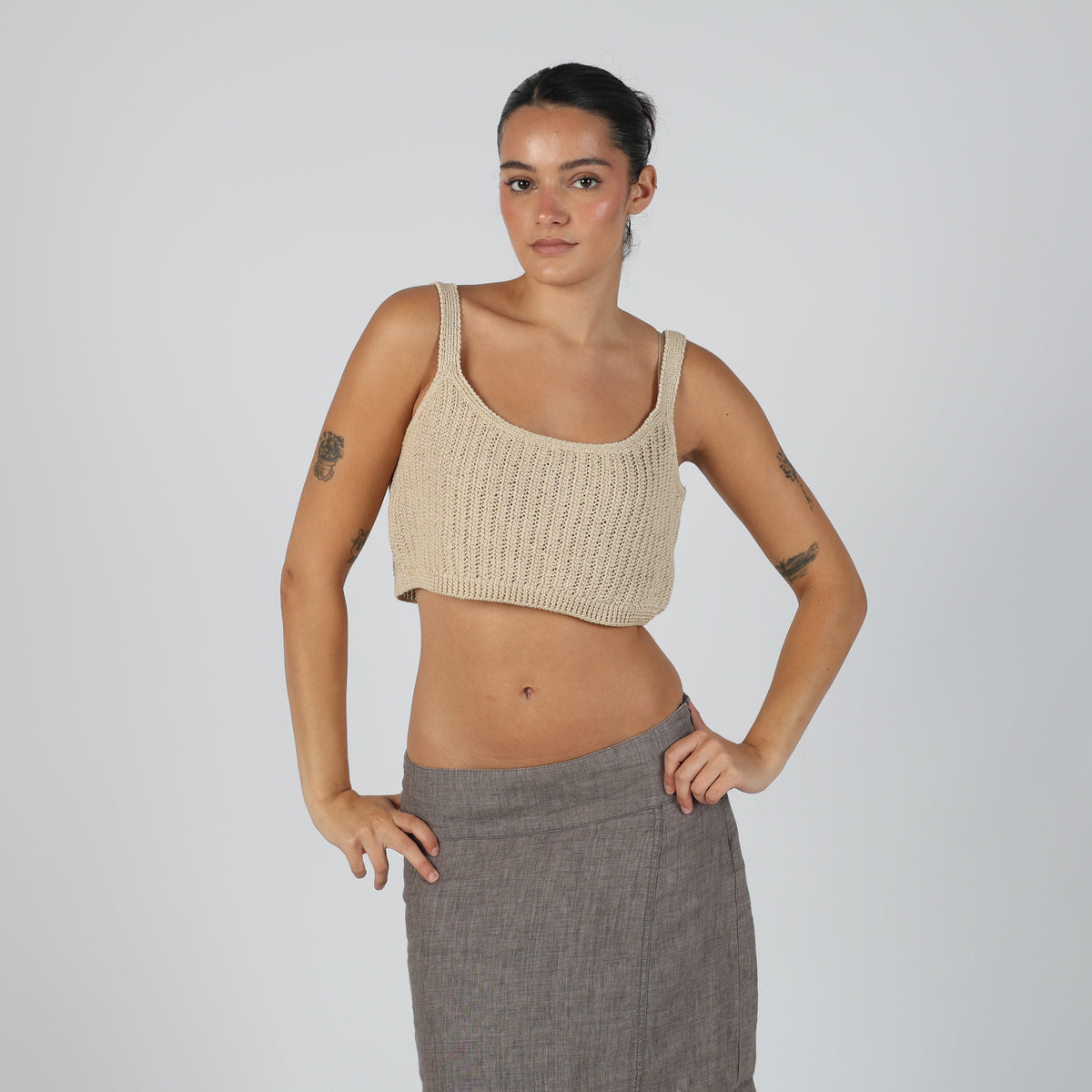 Beige Y2K Knitted Top (S)