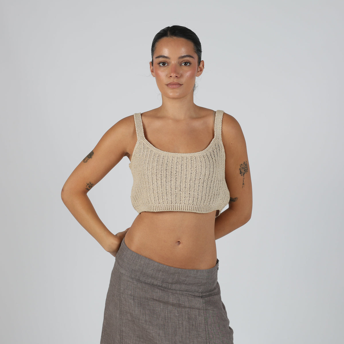 Beige Y2K Knitted Top (S)