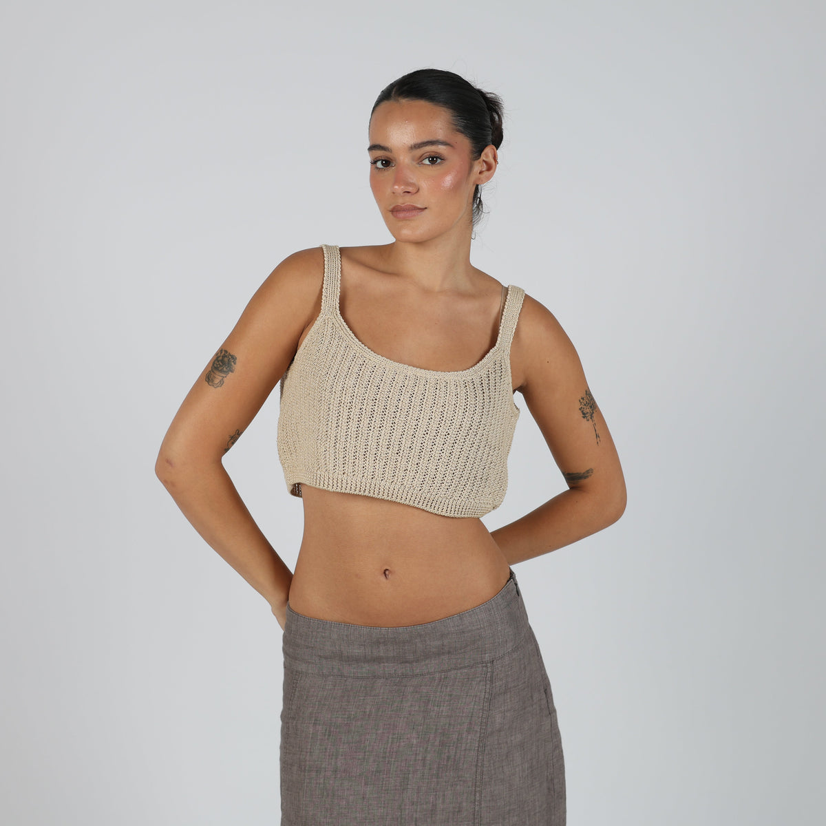 Beige Y2K Knitted Top (S)
