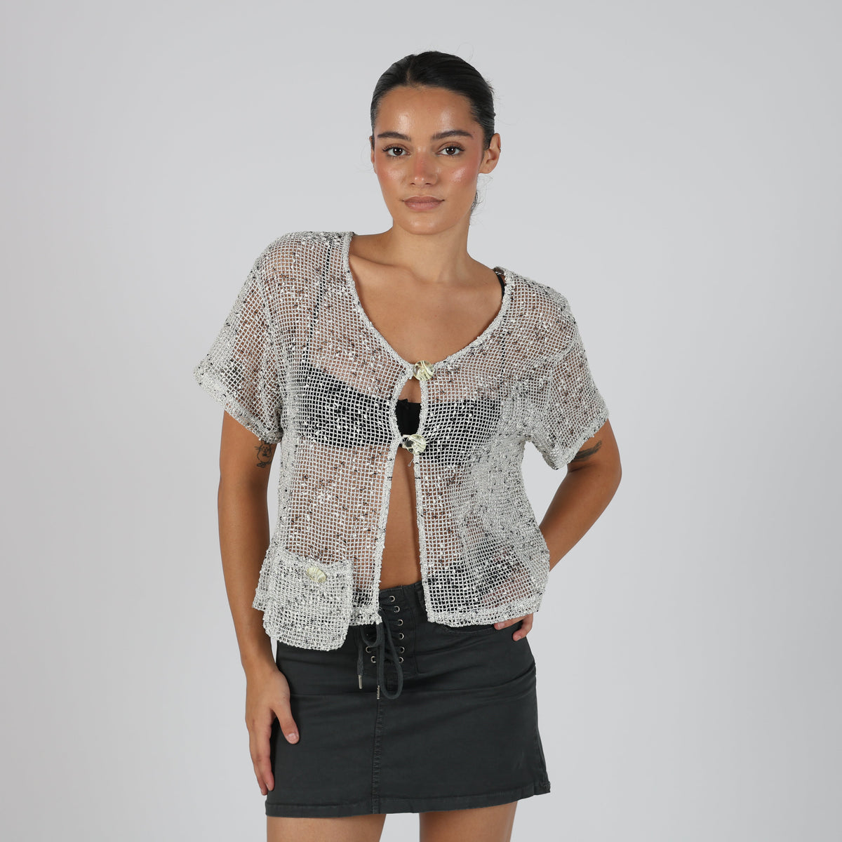 Light Grey Y2K Fashion 2000 Cardigan (M)