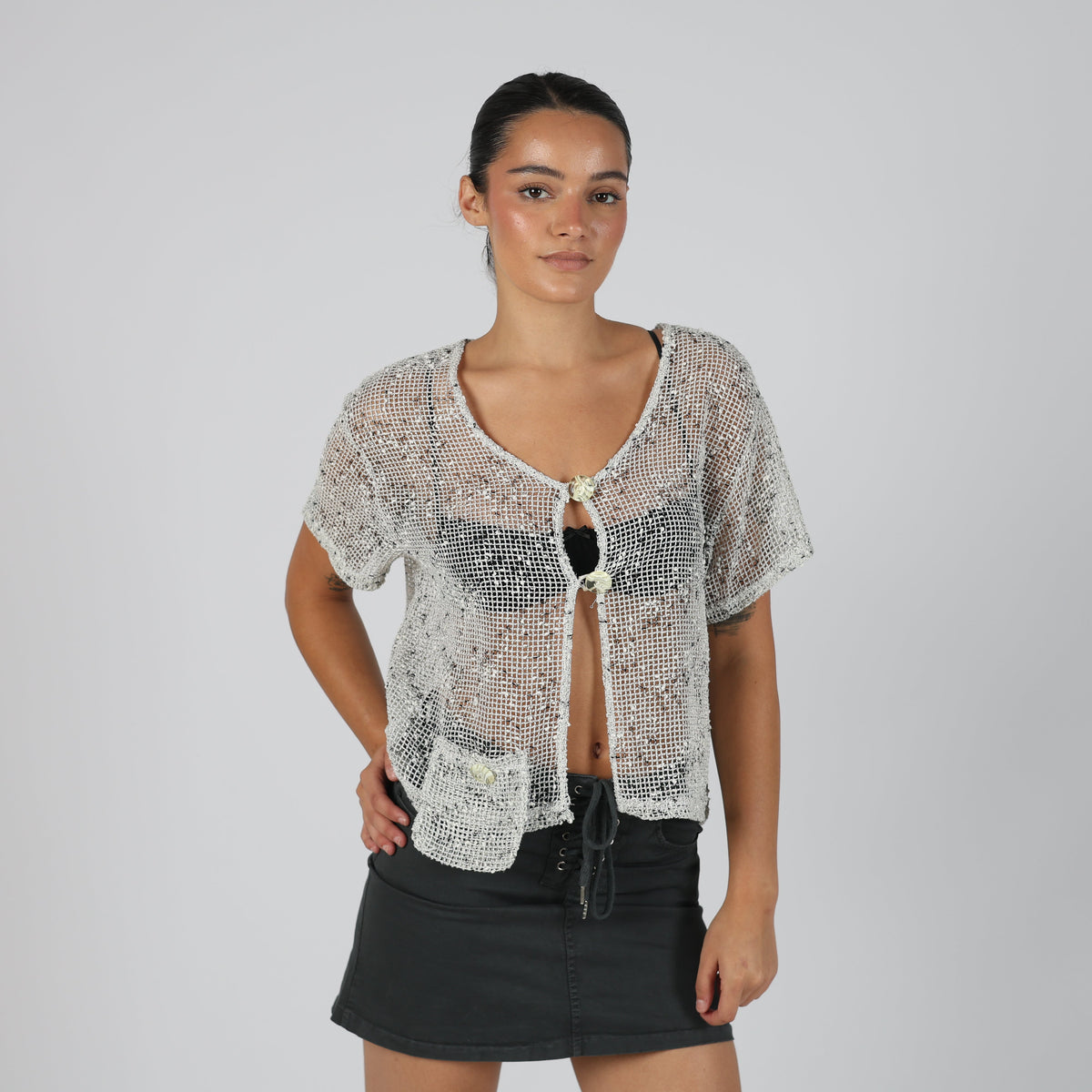 Light Grey Y2K Fashion 2000 Cardigan (M)