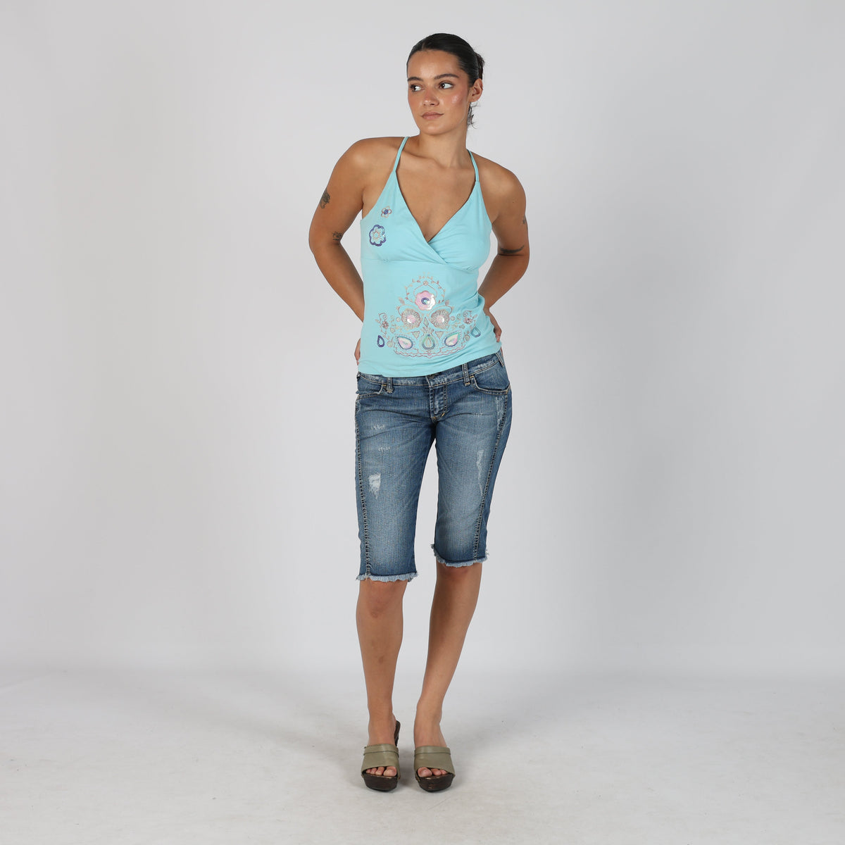 Blue Y2K Met 3/4 Jeans (XS)