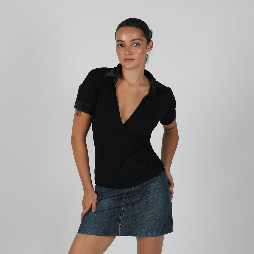 Black Y2K Made in Italy Blouse (M)