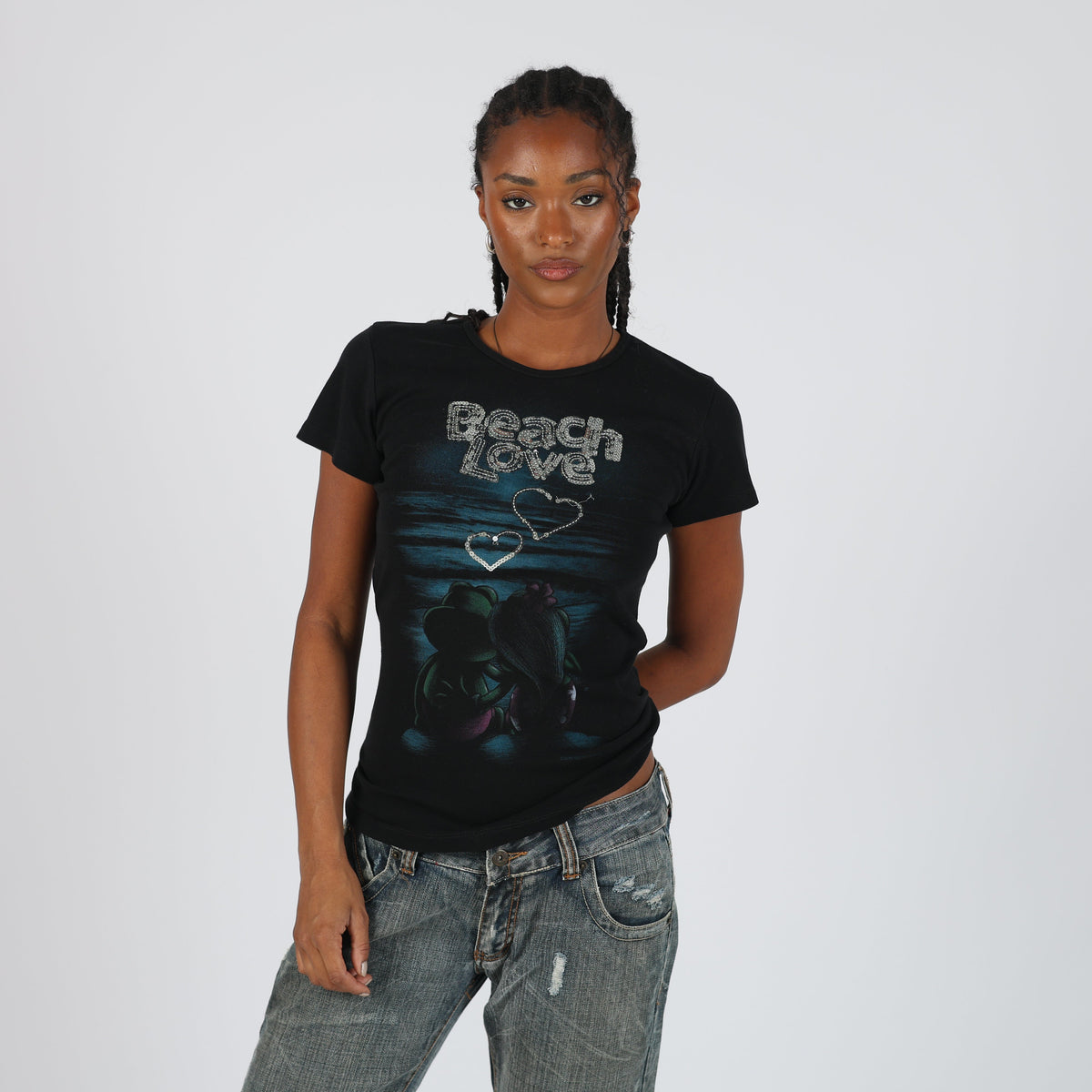 Black Y2K Señor Frog's Baby Tee Beach Love (S)