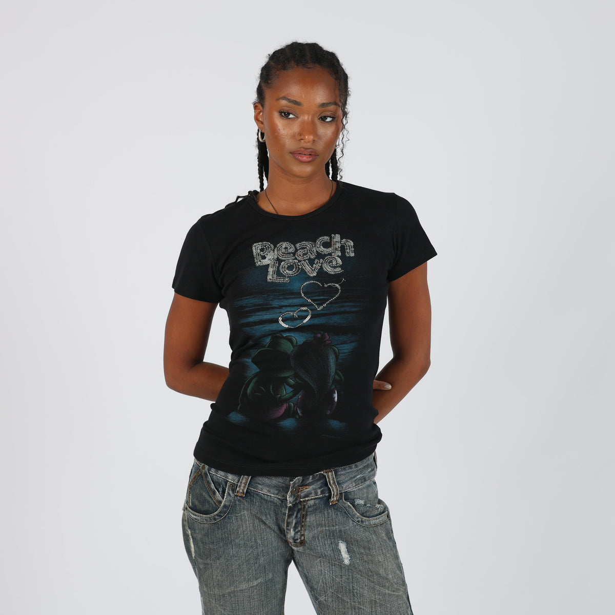Black Y2K Señor Frog's Baby Tee Beach Love (S)