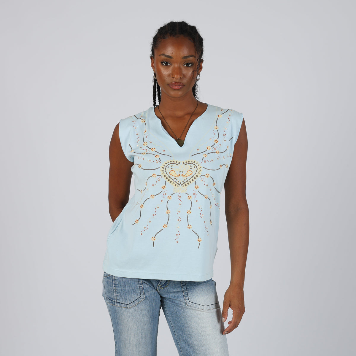 Light Blue Y2K Made in Italy Woven Top (L)