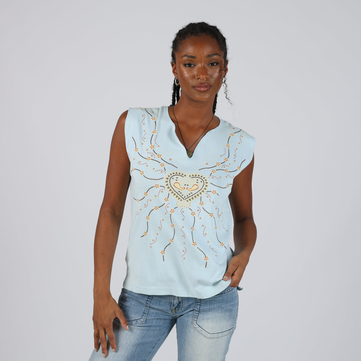 Light Blue Y2K Made in Italy Woven Top (L)