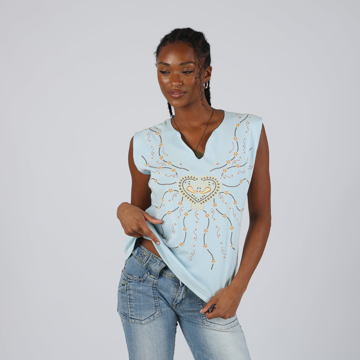 Light Blue Y2K Made in Italy Woven Top (L)