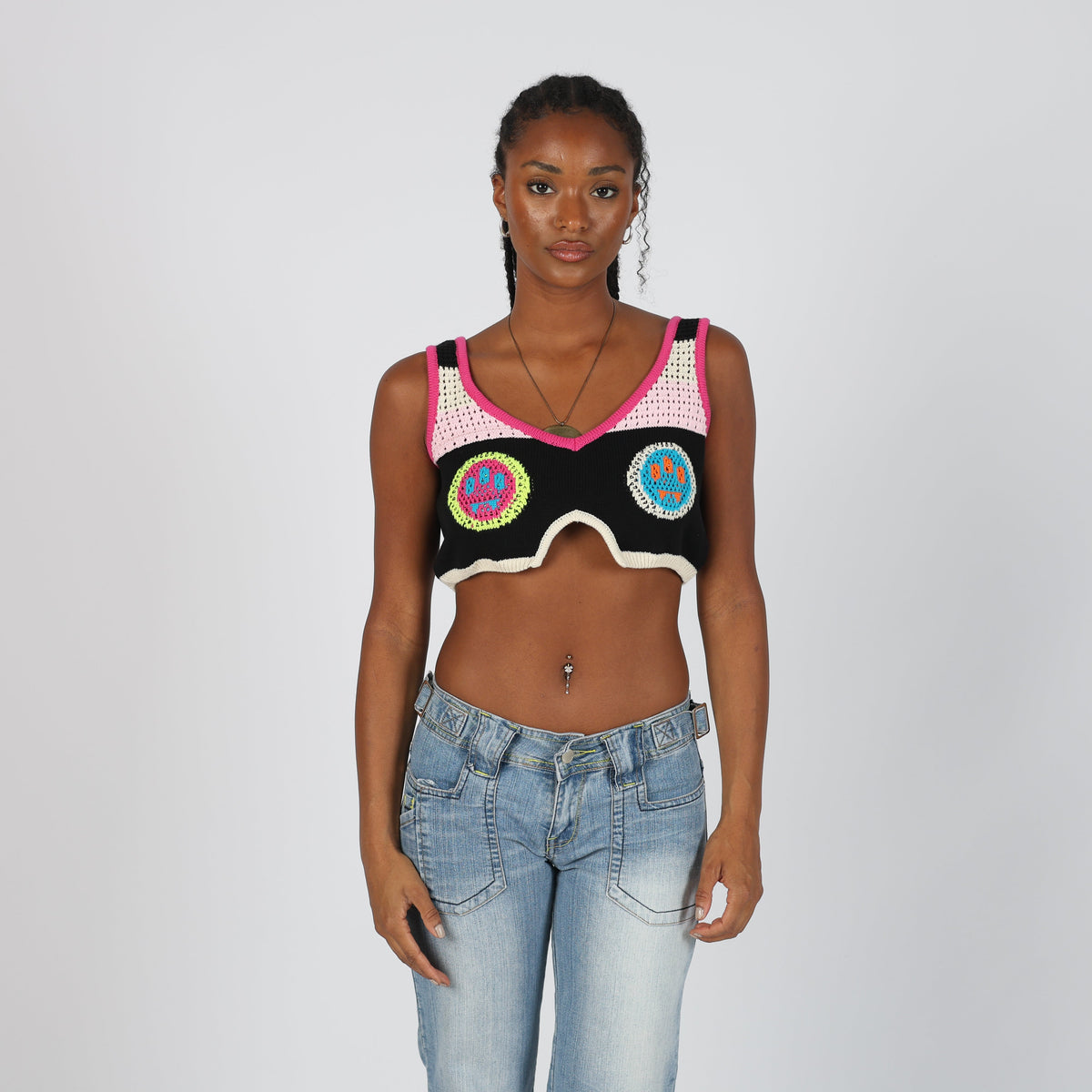 Black Y2K Barrow Knitted Top (S)