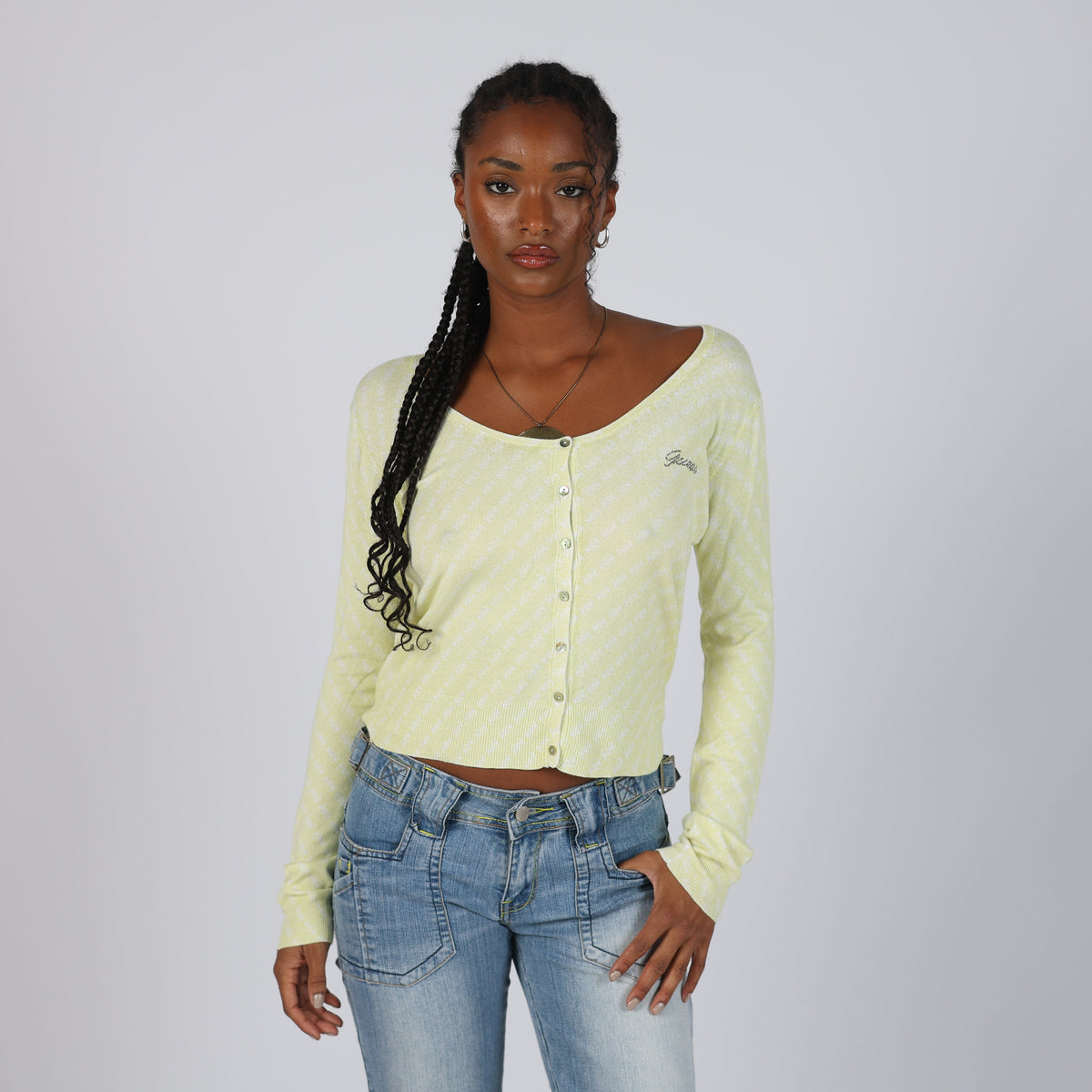 Light Green Y2K Guess Jeans Cardigan (M)