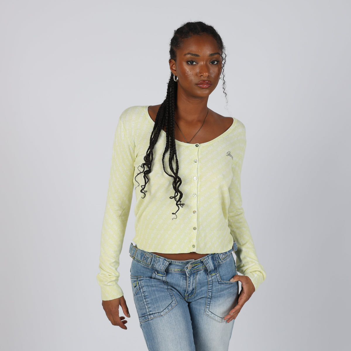 Light Green Y2K Guess Jeans Cardigan (M)