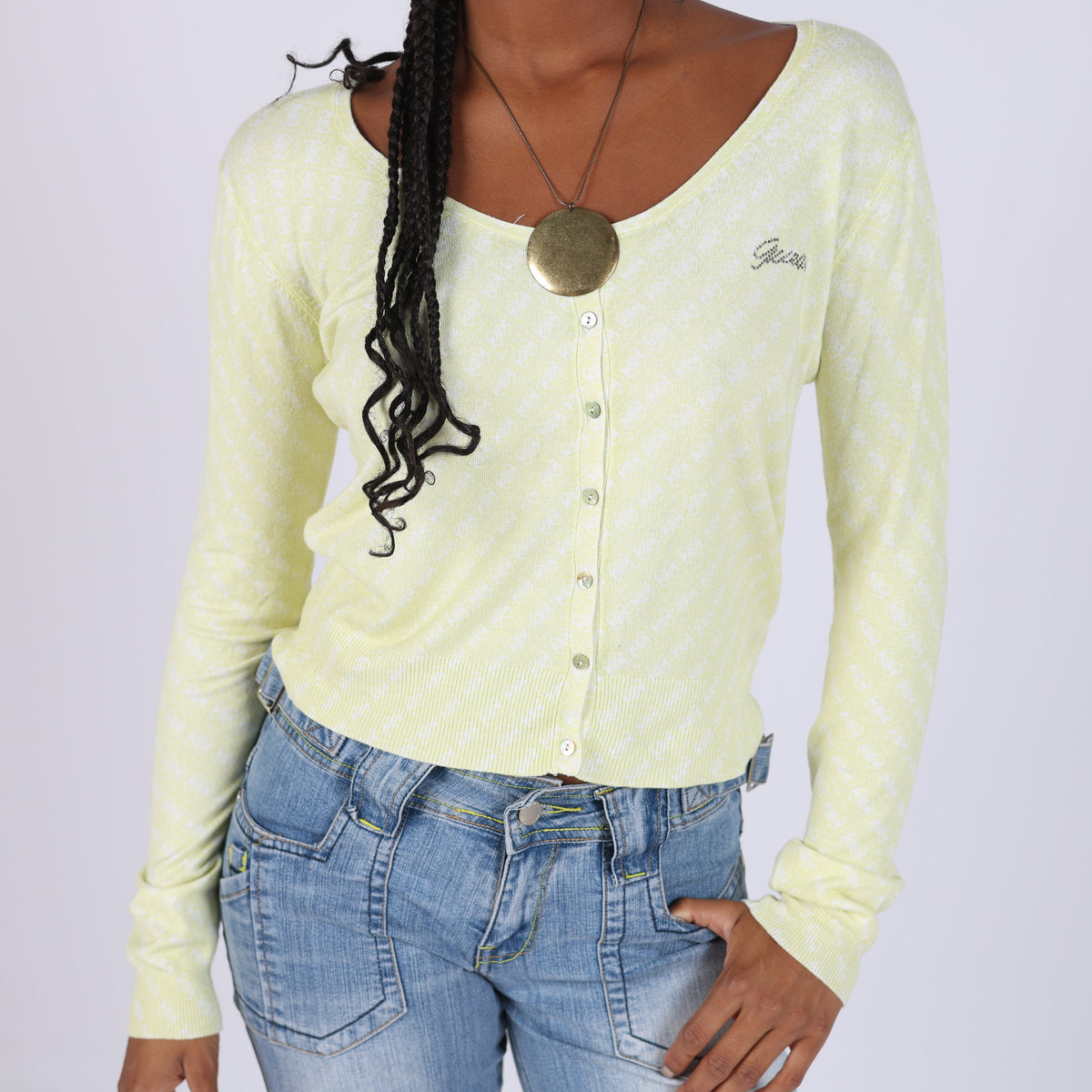 Light Green Y2K Guess Jeans Cardigan (M)