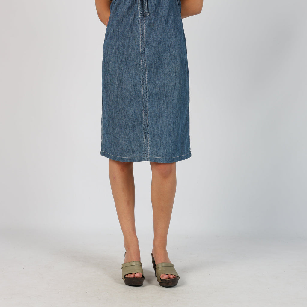 Blue Y2K Sweep Denim Midi Dress (M)