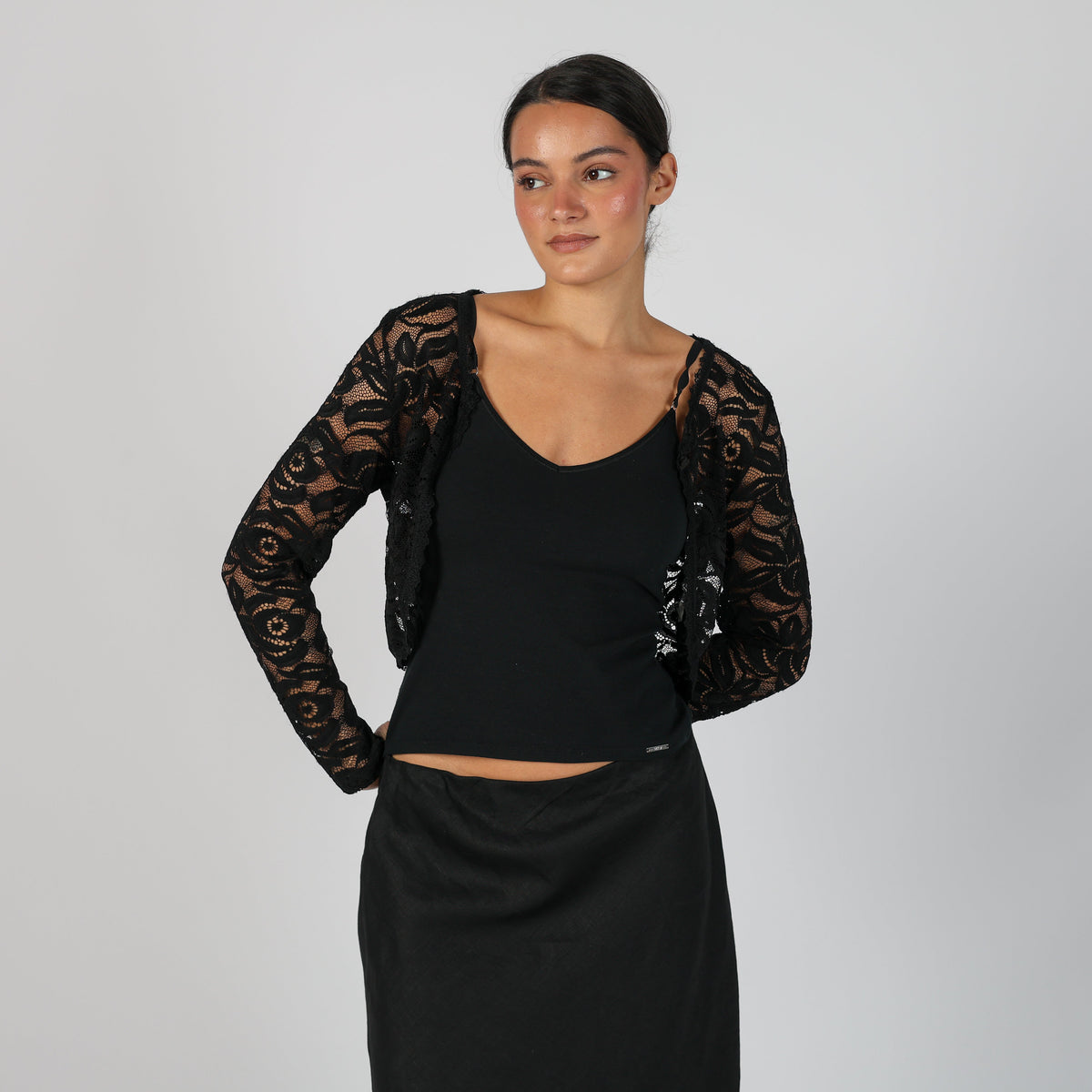 Black Y2K Lace Cardigan (S)