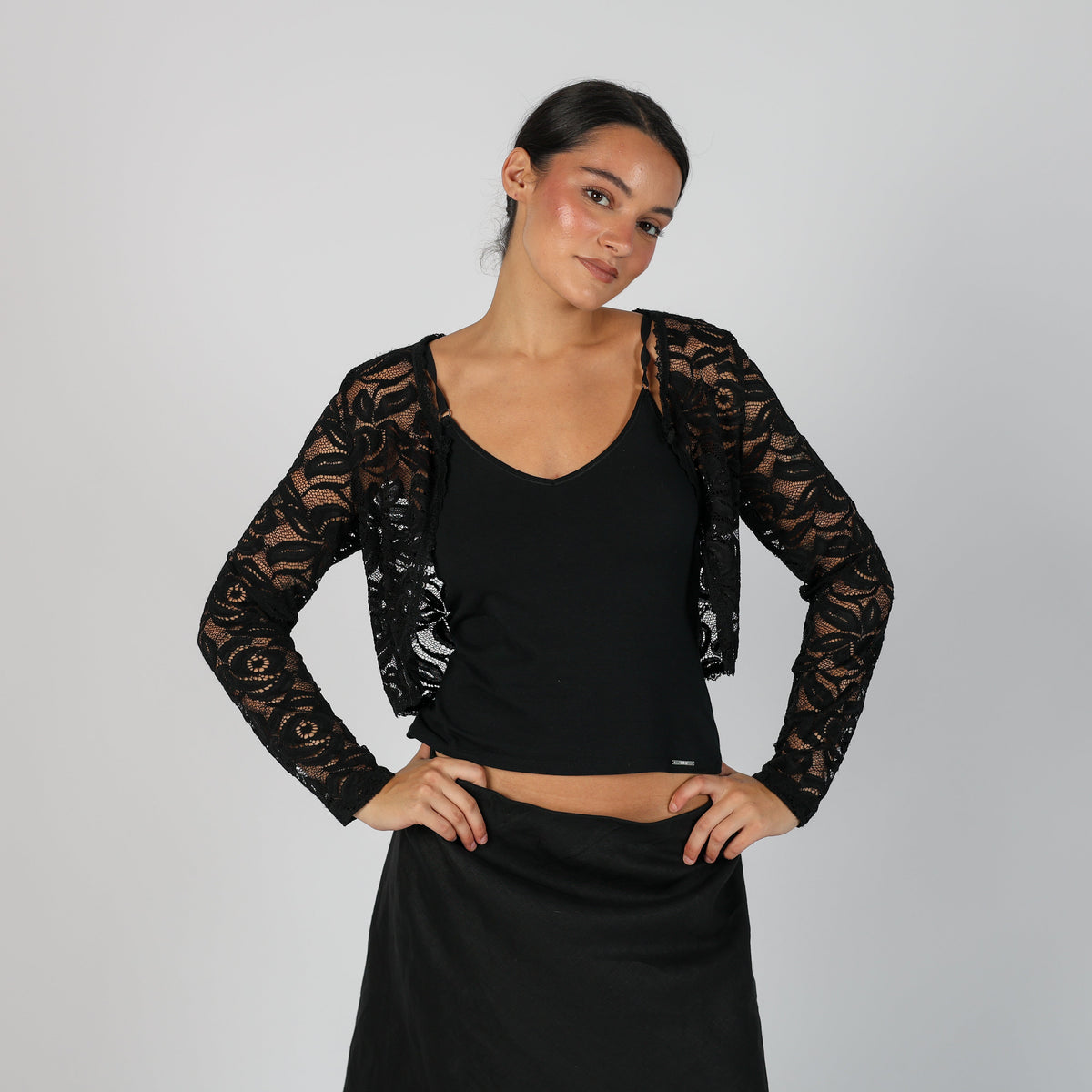 Black Y2K Lace Cardigan (S)