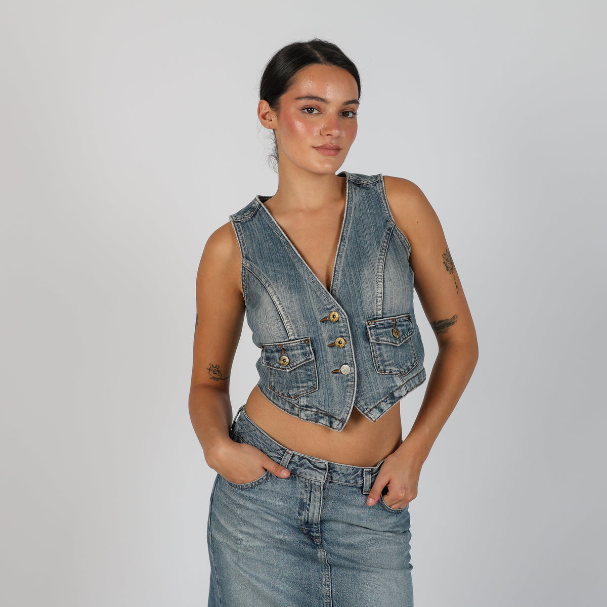 Light Blue Y2K Denim Waistcoat (S)