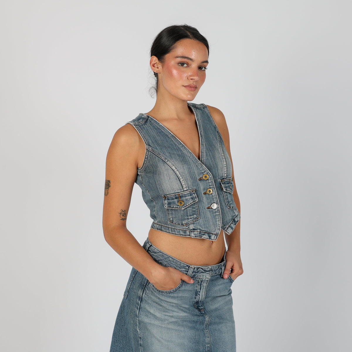 Light Blue Y2K Denim Waistcoat (S)
