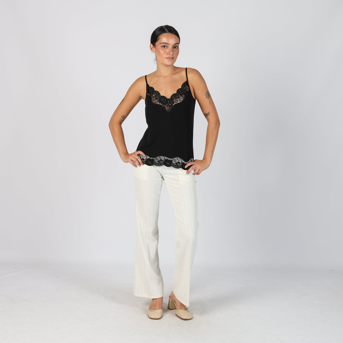 Cream Y2K Denny Rose Woven Trousers (S)