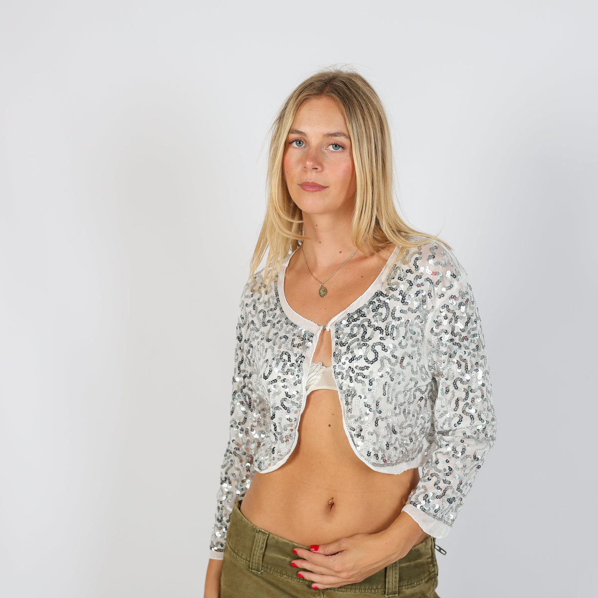White Y2K Cardigan Sequin (S)