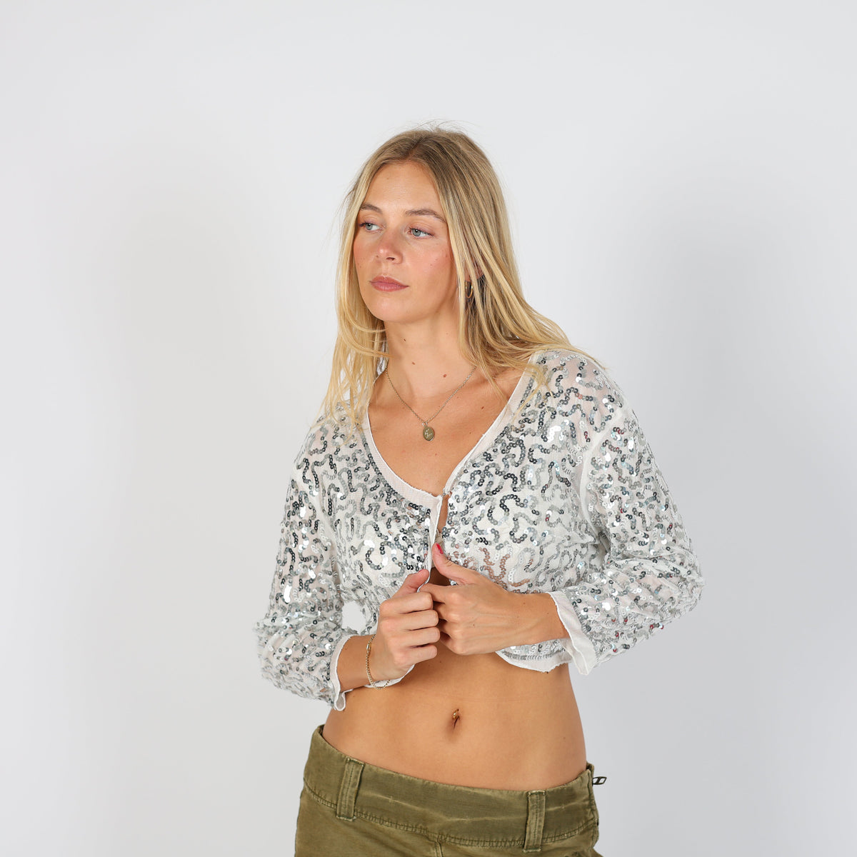 White Y2K Cardigan Sequin (S)