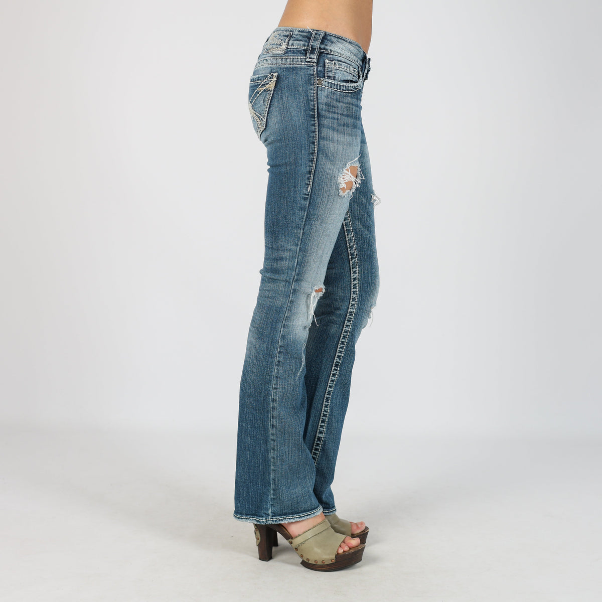 Blue Y2K Silver Bootcut Jeans (XS)