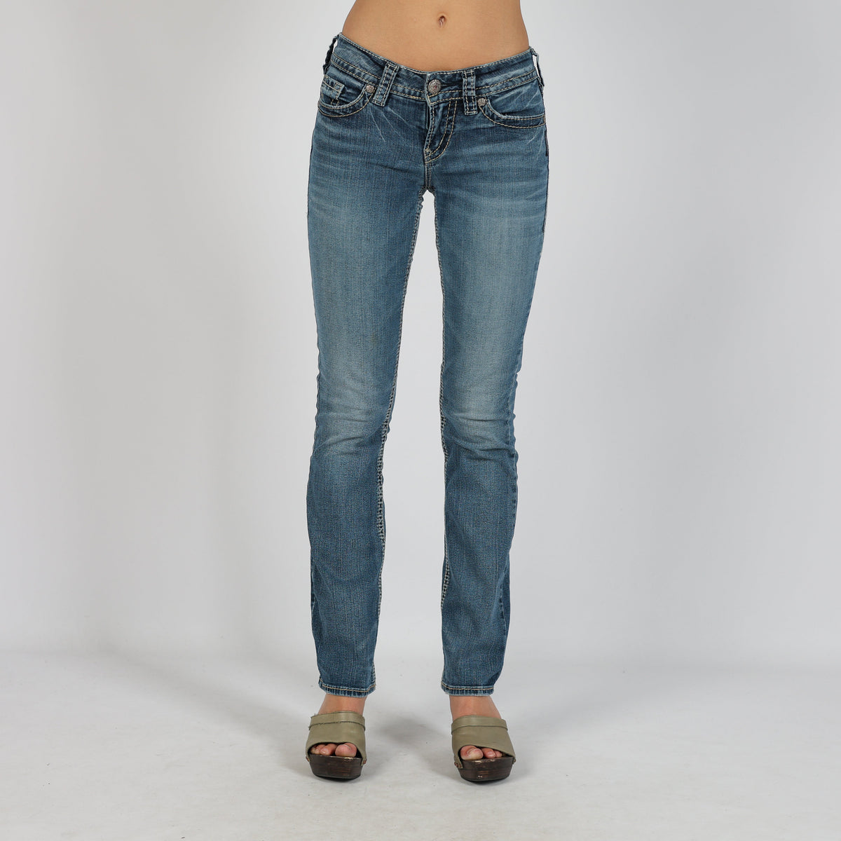 Blue Y2K Silver Straight Jeans (XXS)