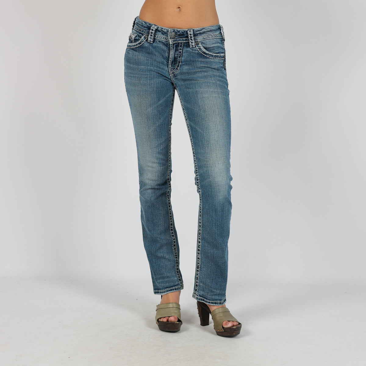 Blue Y2K Silver Straight Jeans (XS)