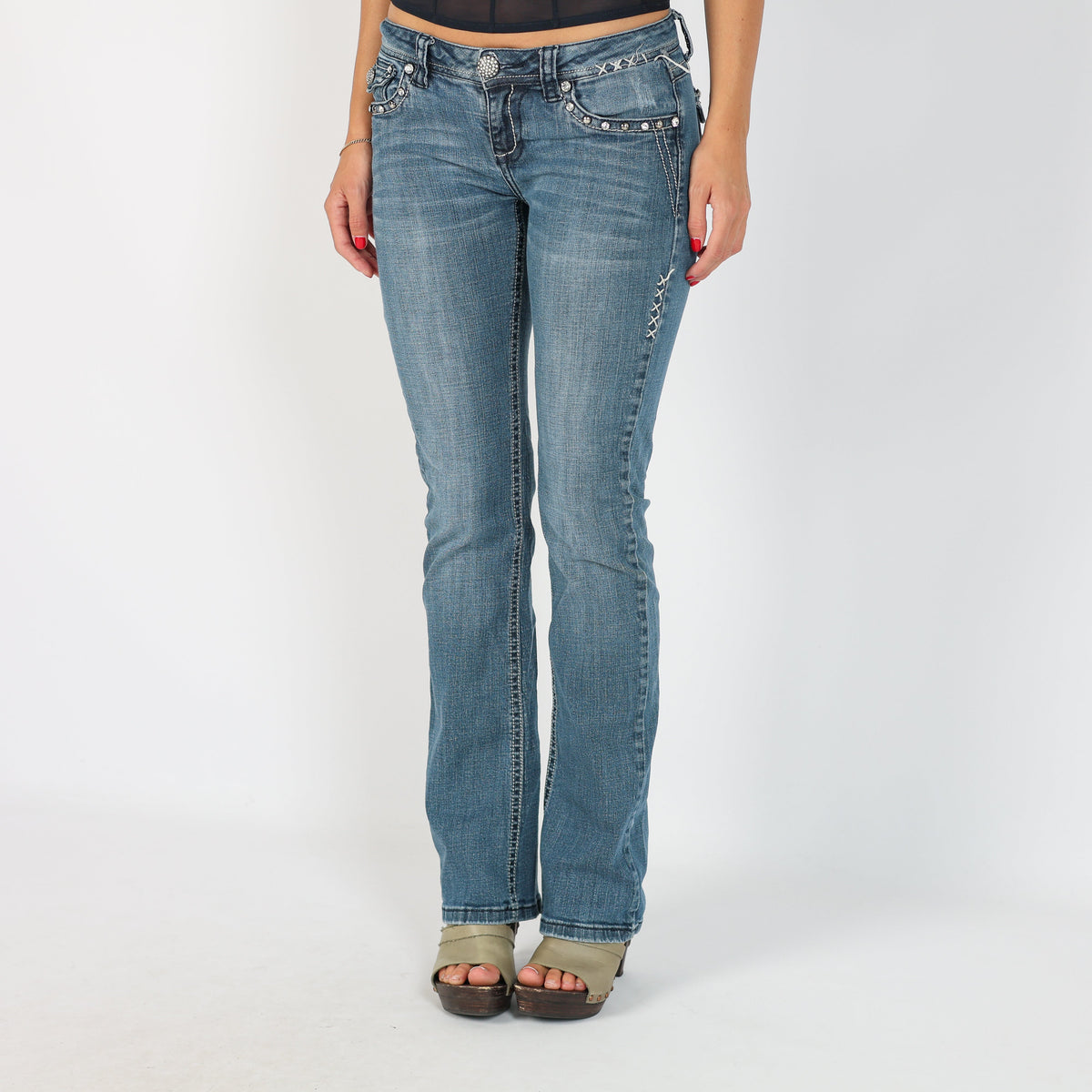 Blue Y2K Straight Jeans Studded (S)